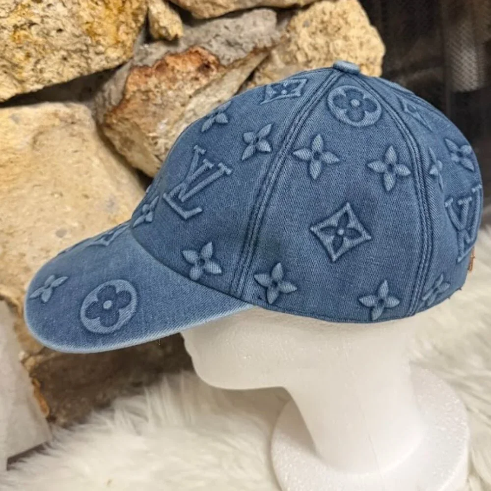 Blue Denim Embossed Pattern Baseball Cap - Picture 4 of 5